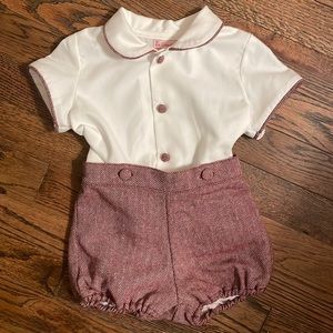 La Coqueta Red Herringbone Boy Set - 18 month